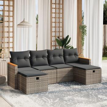 6-Piece Grey Poly Rattan Garden Sofa Set with Cushions