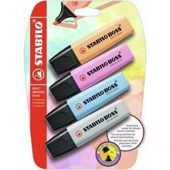 Marcadores Stabilo Textmarker Boss Original Pastel - Pack de 4 colores (Naranja Papaya, Fucsia Frío, Azul Cielo, Gris Polvo)