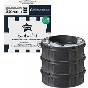 Tommee Tippee Recambios para Contenedor Pañales Avanzado Twist and Click, Película GREENFILM Antibacteriana y Sostenible, Pack de 3