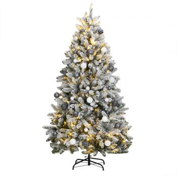 vidaXL Artificial Hinged Christmas Tree with 300 LEDs & Ball Set, 180 cm
