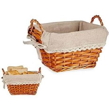 Cesta de Pan en Mimbre con Forro de Tela (16 x 16 x 25 cm)