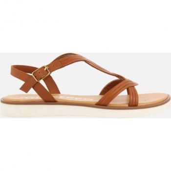 Sandalias de piel color cuero con tiras y piso acolchado para mujer