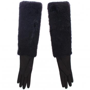 Dolce & Gabbana Black Beaver Fur Lambskin Leather Elbow Gloves - Size 7.5 | M