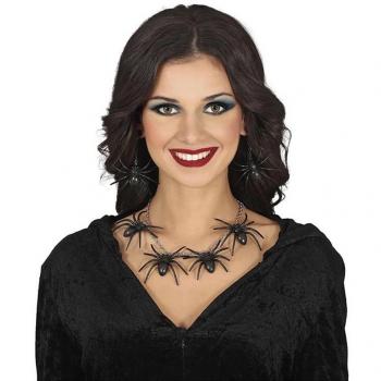 Guirca Conjunto de Collar y Pendientes de Arañas Negras - Incluye collar y pendientes, diseño de arañas negras, ideal para disfraces y ocasiones temáticas