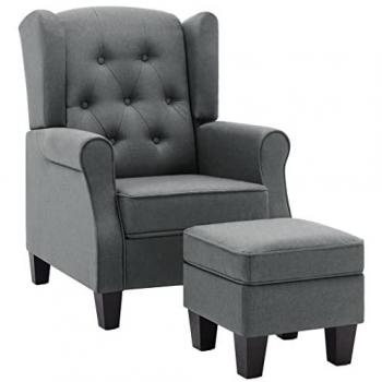 Sillón con reposapiés de tela gris claro vidaXL