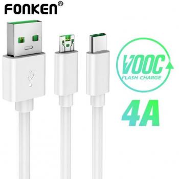 Cable Fonken USB C Tipo C 4A de Carga Rápida para OPPO VOOC, Cable de Datos y Micro USB, Color Blanco