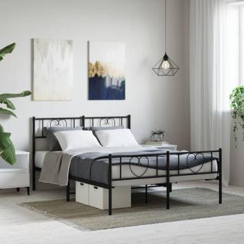 Cama con cabecero y estribo de metal negro 140x190 cm