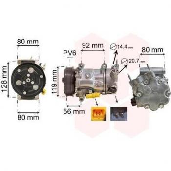 Compresor de aire acondicionado VAN WEZEL 0900K255 para CITROËN C4, Berlingo, C5, C3, C3 Picasso, DS3 y PEUGEOT 307, 207,