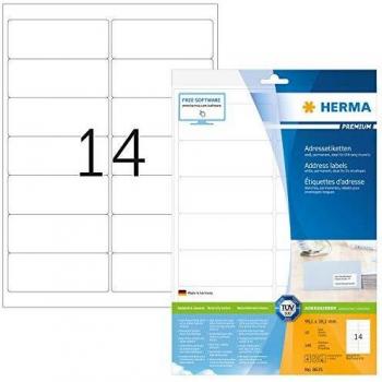 Etiquetas de Dirección Premium HERMA 8635 A4, 99,1 x 38,1 mm, Color Blanco, Pack de 140 Etiquetas (10 Hojas)
