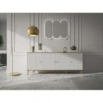 Aparador SINEAD de Pascal MORABITO - 4 puertas de MDF y acero - Blanco y dorado