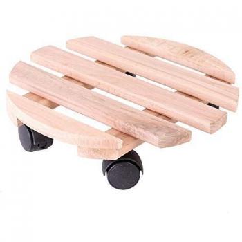 Pro Garden Soporte para cacerolas de madera con ruedas, diámetro de 30 cm