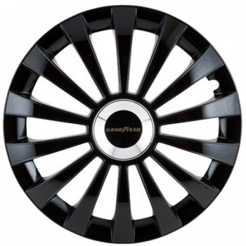 Goodyear GOD9033 1 Juego de 4 tapacubos Color Negro de 15” con tecnología Flexo y Anillo de sujeción Ajustable, Set de 4
