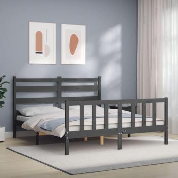 Cama redonda king size gris de madera maciza con cabecera Vidaxl