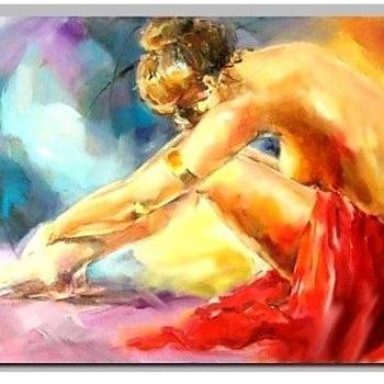 OFLADYH ® Localización de la niña atractiva desnuda en pinturas acrílicas de tierra en camilla , with frame-16 x 24 , with frame-16 x 24