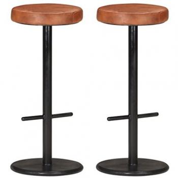 Taburetes de barra de cocina 2 uds cuero auténtico marrón