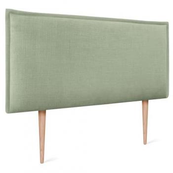Cabecero de Lino Natural Verde con Ribete y Patas para Cama Dormitorio Moderno 95x105cm