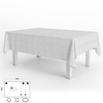 Mantel Hule Muleton Rectangular Blanco Impermeable Antimanchas PVC 140x250 cm ReCortable para Uso Interior y Exterior