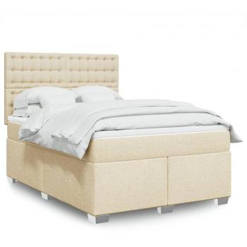 Cama Box Spring con Colchón de Tela Color Crema 140x190 cm