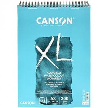 Bloc de Dibujo Acuarela Canson XL A3, Espiral Microperforado, 30 Hojas, Grano Fino, 300 gr/m