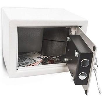 Relaxdays - Mini Caja Fuerte Hecho de Acero Cromado con Medidas 23 x 17 x 17 cm cerrojos Seguridad Incluye Dos Llaves para Guardar Objetos de Valor, Gris