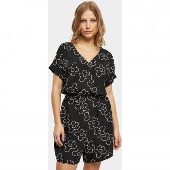 Urban Classics Women's Short Viscose Belted Jumpsuit in Black Floral
