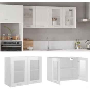 Armario colgante de cristal y aglomerado blanco brillo 80x31x60 cm