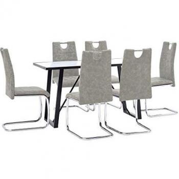 vidaXL Juego Comedor 7 Piezas Cuero Sintético Mobiliario Decoración Interior Casa Hogar Robusto Duradero Resistente Funcional Práctico Útil Gris Claro