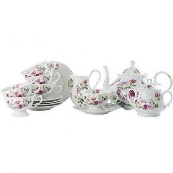 La Cija Rose Garden Alaska - Juego de té de porcelana de 6 servicios, color blanco
