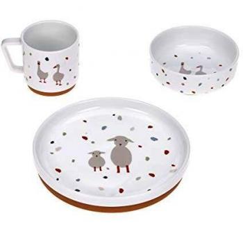 Set de vajilla infantil de porcelana antideslizante Tiny Farmer con diseño de oveja y ganso - 3 piezas
