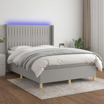Colchón de cama box spring con muelles y tela LED gris claro 140x200 cm