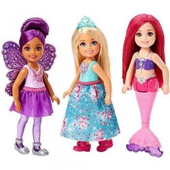 Mattel Barbie Dreamtopia-Pack de 3 muñecas Chelsea Sirena, Hada y Princesa, Multicolor FPL86