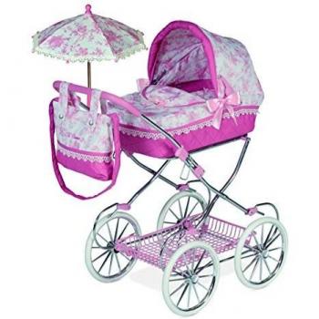 COCHE DE MUÑECAS DANIELA CROMADO Y PLEGABLE