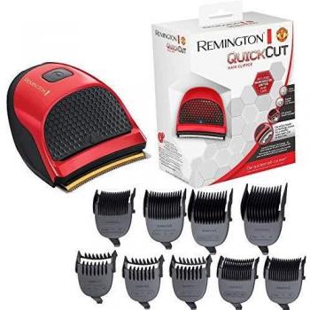 REMINGTON QuickCut HC4255 - Cortapelos edición Manchester United, 9 peines guía, con Cable o inalámbrica, Toalla incluida, Rojo y Negro