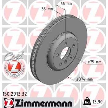 Disco de freno ZIMMERMANN 150.2913.32 con características de alta calidad, diseño optimizado para un rendimiento superior, resistencia al desgaste y a la corrosión, y compatibilidad con vehículos específicos para garantizar una frenada