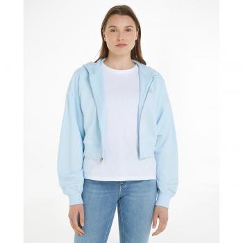 Calvin Klein Jeans - Sudadera Mujer cropped con capucha y cremallera Badge Full Zip azul claro L