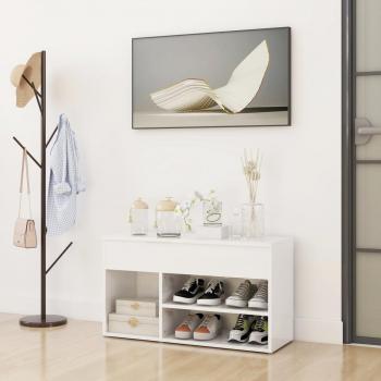 Banco zapatero blanco pulido de 80x30x45 cm en conglomerado y madera contrachapada brillante