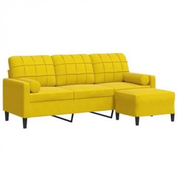 Sofá de 3 plazas con taburete terciopelo amarillo 180 cm
