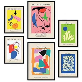 Set de 6 Posters de Arte Collage para Decoración Interior con Marco Negro - Tamaños A3 y A4