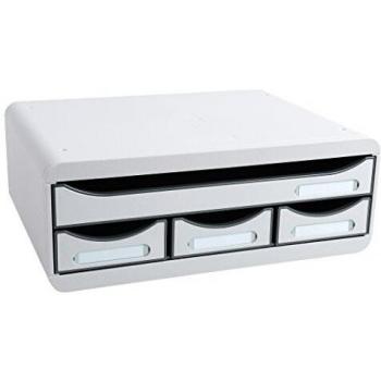Cajonera Exacompta Toolbox Mini, 4 cajones, plástico, gris claro, apilable (35,5 x 27 x 13,5 cm)