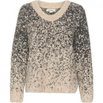 Soaked in Luxury Women's Beige Round-neck Grey Jaquard Knit Sweater Size L