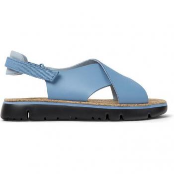 Sandalias planas de mujer CAMPER Oruga de piel lisa y textil con cierre adherente en azul, talla 40