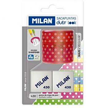 Blister sacapuntas Duet Look rosa con 2 gomas 430