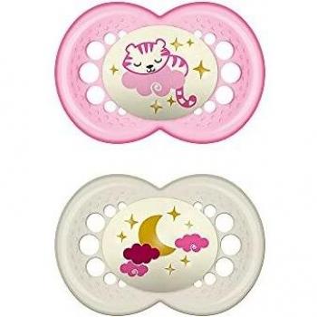 MAM Chupete Original Night S176 - Chupete con Tetina de Látex, para bebé de 16+ meses, brilla en la oscuridad - rosa