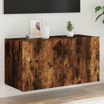 Mueble de TV de pared con luces LED 80x35x41 cm en roble ahumado, color marrón, para salón