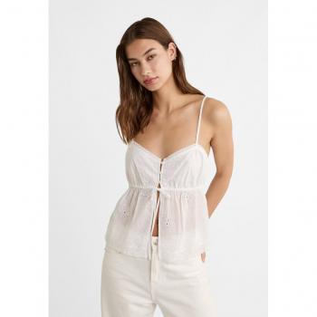 Embroidered White Strappy Top - Size L