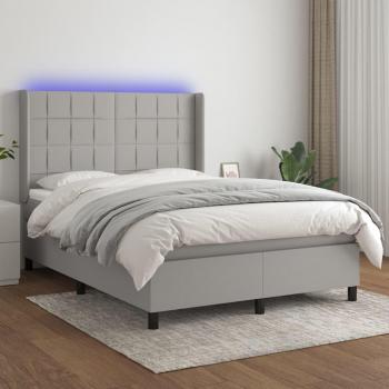 Colchón box spring de muelles con tela LED gris claro 140x200 cm