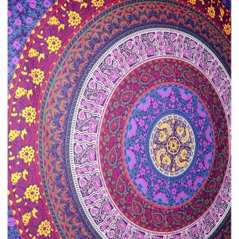 Rawyal-Barhmeri Tapiz, Círculo de flores, multicolor, estilo Mandala - Tapiz indio, de pared, 1,37 x 2,13 m