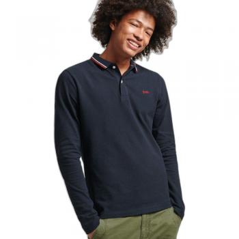 Superdry Vintage Tipped Long Sleeve Polo Shirt Dark Navy/Red for Men