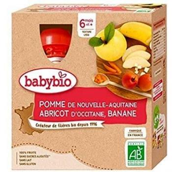 Babybio Organic Apple Apricot Banana Pouches for 6 Months and Up - 4x90g