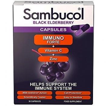 Sambucol Black Elderberry Immuno Forte Cápsulas | Vitamina C | Zinc | Apoyo inmunitario | 30 cápsulas